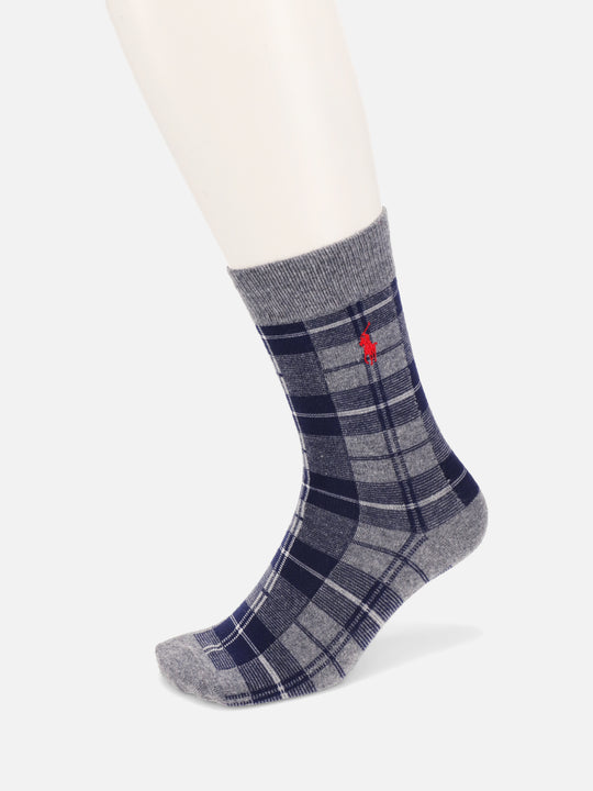 【MEN】POLO ポニー刺繍チェック柄レギュラー丈ソックス