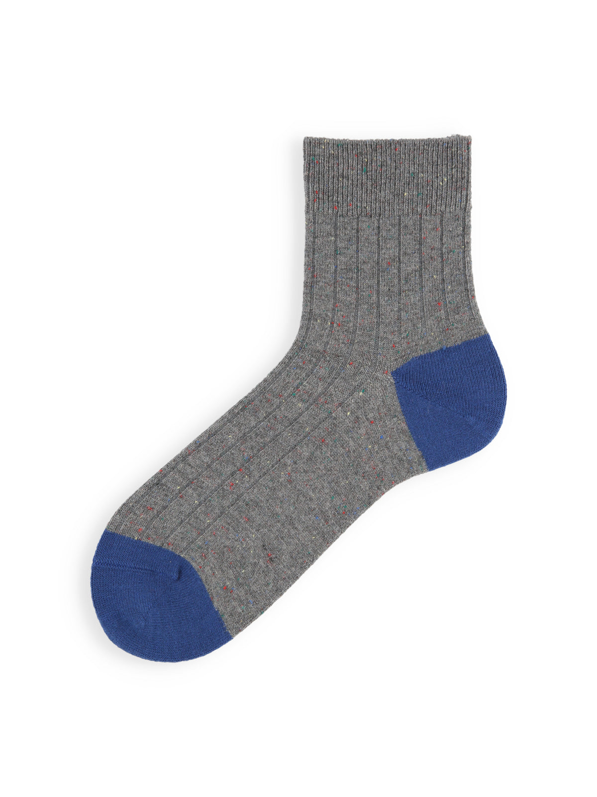 【Tabio MEN】 ウール混ネップ２面切替ショートソックス - ミドルグレー＋ブルー