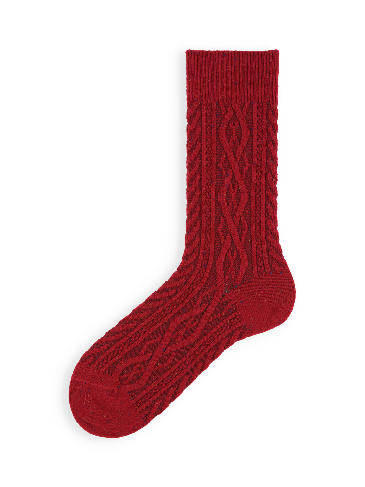 【Tabio MEN】 紡毛アランケーブルソックス(27.0～29.0cm) - レッド