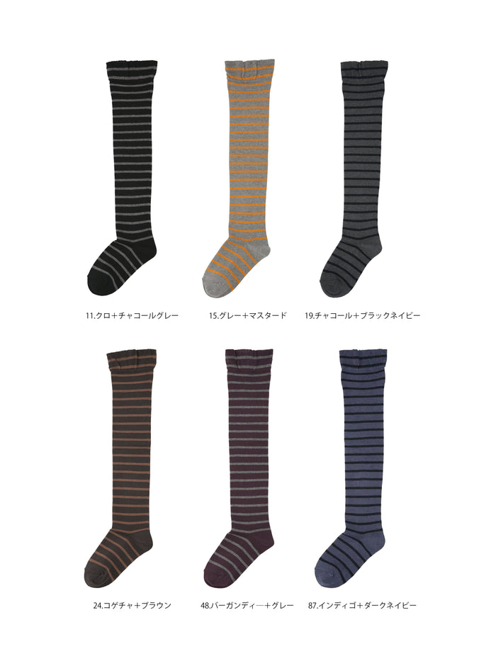 【キッズ】ピンボーダーオーバーニーソックス / 16-18cm