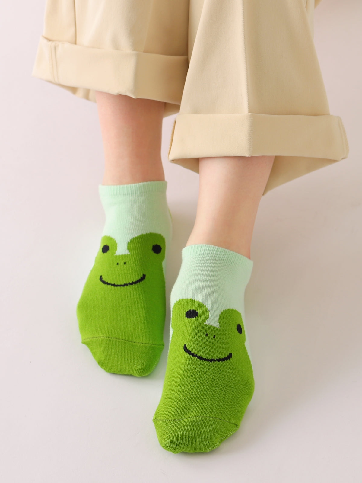 【3足1,485円】動物いろいろスニーカー丈ソックス - キミドリ+カエル