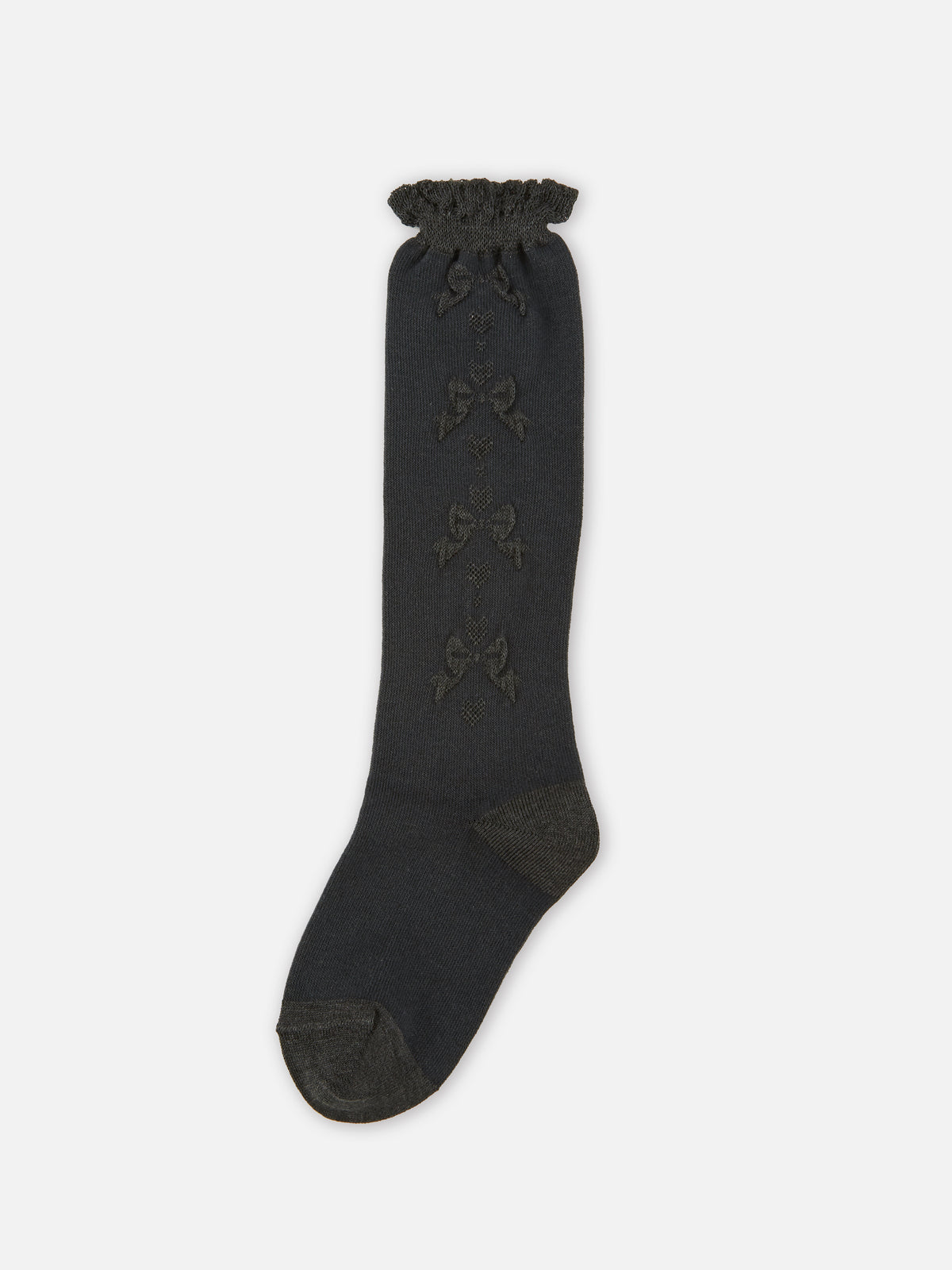 【キッズ】 フロートリボン柄ハイソックス / 16-18cm - チャコールモク