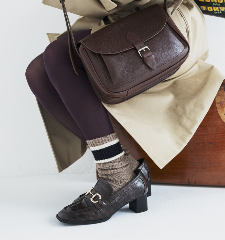 40デニール PUFTYタイツプラムブラウン サンドイッチラインリブベタソックスモカチャ