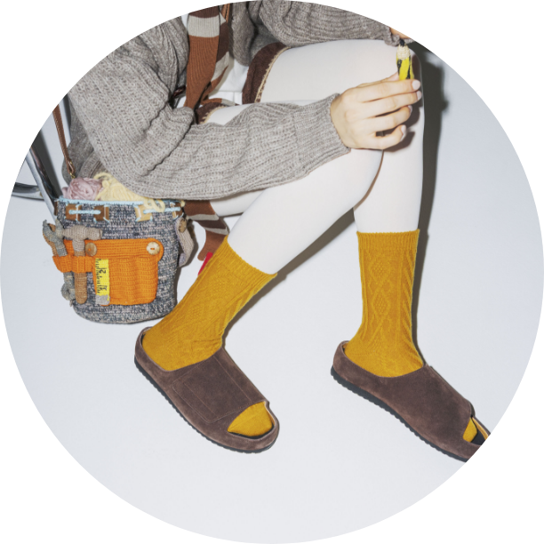 毛混ダイヤケーブルソックスカラシ