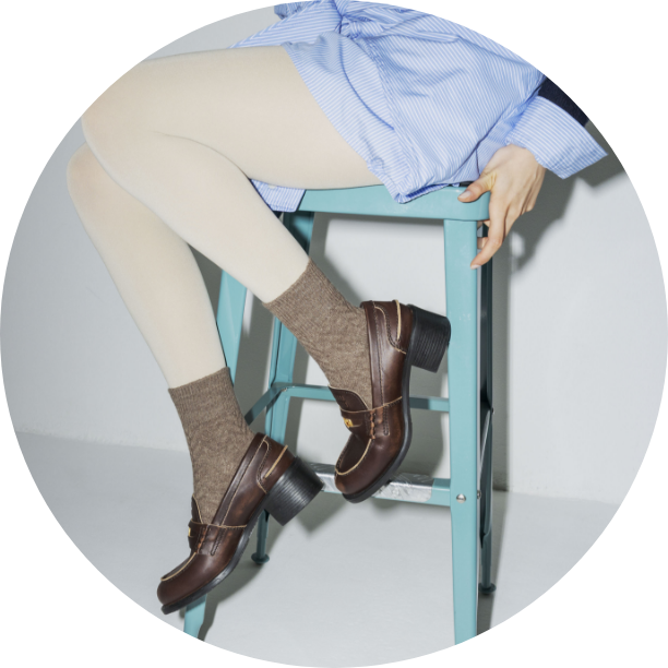 毛混ヘリンボーン柄ソックスグレージュモク