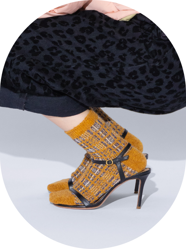 ふわふわチェックJQショートソックスカラシ